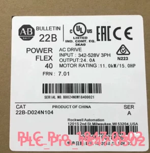 22BD024N104 New Allen-Bradley 22B-D024N104 Powerflex 40 15HP 11KW AC Drive 1PC - Afbeelding 1 van 4