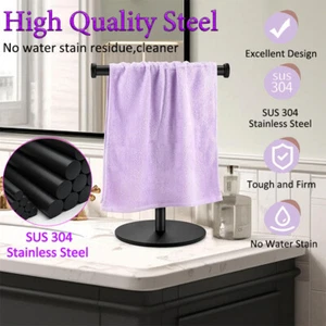 Matte Black Bathroom Kitchen Hand Towel Racks Countertop T-Shape Towel Stand - Picture 1 of 10