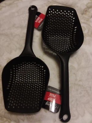 Set 2 Large SCOOP SKIMMER SLOTTED SPOON LADLE LONG Handle Kitchen Strainers NEW - Image 1 of 2