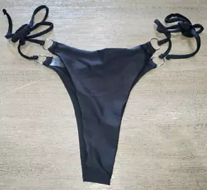 Mujer PEQUEÑO BIKINI NEGRO SÓLIDO PANTALONES DE NATACIÓN corbatas laterales ¡LIMPIO! - Imagen 1 de 2