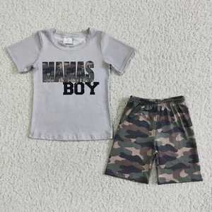 Boys Short Sleeve Shirt Camo Shorts Set Mama's Boy 2pcs Summer Outfit - Picture 1 of 1