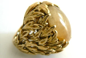 Elegante Anillo Vintage Hecho a Medida Oro 14KT Jadeíta Jade Grado A Amarillo Miel - Imagen 1 de 4