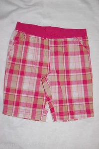 Girls PINK BEIGE WHITE PLAID BERMUDA SHORTS Elast Waist & 2 Pockets S 6-6X - Picture 1 of 1