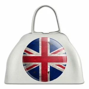Rustic Distressed United Kingdom British Flag White Cowbell Cow Bell Instrument - Picture 1 of 3