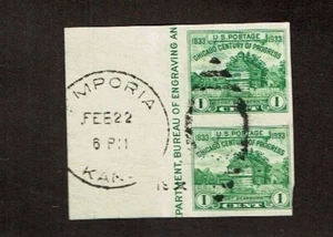 1933 U.S. CLASSIC 1c FORT DEARBORN PAIR Sc#730a Fancy Cancel EMPORIA KS - Picture 1 of 1