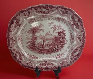 Staffordshire T MAYER Stoke on Trent - MOGUL SCENERY Red Transfer PLATTER *Read* - Picture 1 of 19