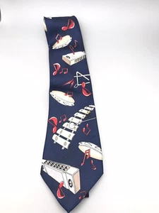 Renaissance Musical Novelty Tie Blue Hand Made Silk Vintage Harmonica Xylophone - Picture 1 of 7