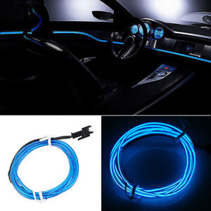 2m Car Blue LED Interior Decor Atmosphere Wire Strip Light Accessories+Cigarette