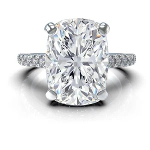Platinum Plated 925 Sterling Silver Solitaire Ring With 5 CTW Cushion CZ - Sz 12 - Picture 1 of 6