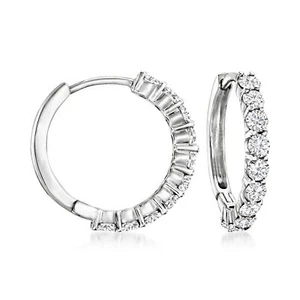 Ross-Simons 1.00 ct. t.w. Diamond Hoop Earrings in 14kt White Gold. 5/8 inches - Picture 1 of 3