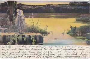 Postcard Amor and Psyche Sculpture Lake Posted Germany Pond Landscape  - Picture 1 of 2