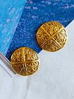 Chanel Vintage 1995 Round Domed Circle Cross Flower Retro Clip On Earrings Gold