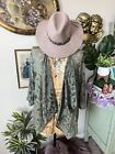 Chico’s Olive Green Floral Lace Open Front Duster Blouse Sz M Boho Shabby Chic
