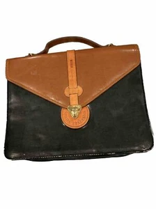 Vintage Briefcase Moda Italiana Leather Two Tone Brown And Black Gold Tone Snap - Picture 1 of 6