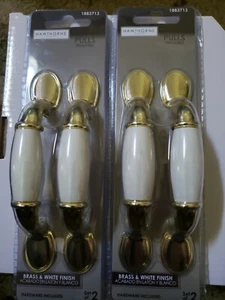 Hawthorn Place Brass & White Finish Pulls set 4 ct Pack Hawthorne Place 1883713 - Picture 1 of 4