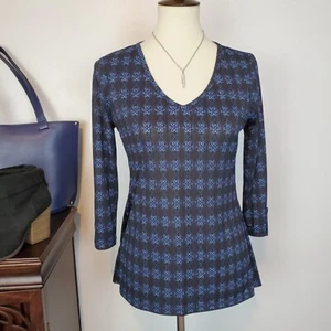 Dana Buchman Black Blue High Low Pullover V-Neck Top Size S - Picture 1 of 9