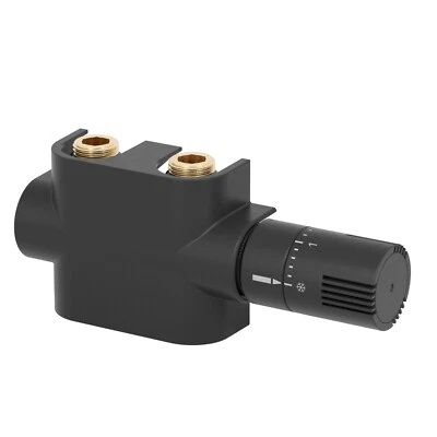 Mittelanschlussgarnitur Hahnblock-Set inkl. Ventil Thermostatkopf Schwarz - Bild 1 von 3