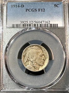 1914-D Buffalo Nickel PCGS F12 Great for Grade New Slab Best Price Ebay* CHRC - Picture 1 of 2