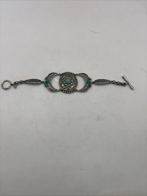"Pulsera marca Lucky pulsera tribal en tono plata con imitación turquesa 8""" Foto 1 de 4
