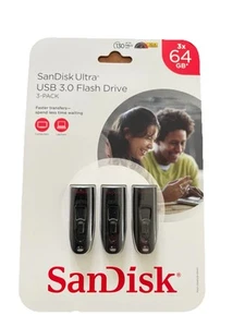 BRAND NEW SanDisk Ultra High Performance USB 3.0 Flash Drive 64GB, 3-Pack - Picture 1 of 5