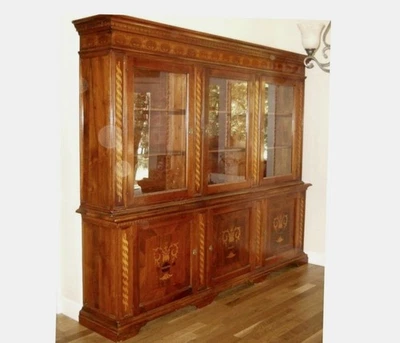 French Country Marquetry Bibliotheque Breakfront Bookcase Apothecary Display - Image 1 of 4