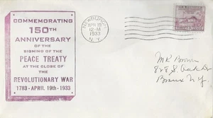 1933 FDC, #727, 3c Peace of 1783, unlisted cachet - Bild 1 von 2