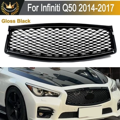 For Infiniti Q50 2014-2016 2017 JDM Front Bumper Upper Grille Gloss Black Grill Foto 1 de 4