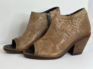 Reba by Justin Damenstiefel braun Leder Absatz offene Zehenpartie Reißverschluss Größe 9 B - Bild 1 von 8