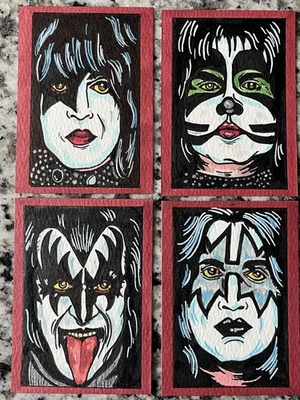 KISS CARD - ACEO - Art Sketch 2.5 X 3.5  (4) Cards Painting KISS Debut - Image 1 of 2
