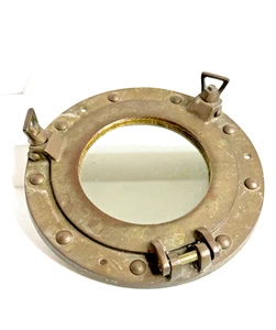 Vintage Messing Schiff Bullauge Spiegel Maritim Maritim Wand Tablett Industrie Deko - Bild 1 von 7