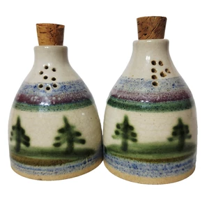 Leif Bjornson Stoneware Salt And Pepper Shakers Pine Tree Outdoors Handmade Vtg - Picture 1 of 9