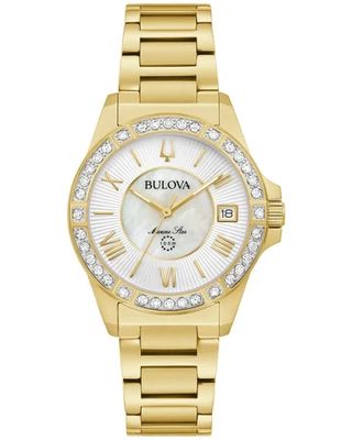 Bulova Marine Star Diamonds Quartz MOP Dial Gold Tone Steel Ladies Watch 98R294 - Image 1 of 4