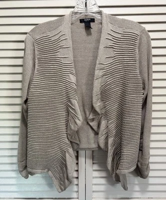 Cárdigan abierto tejido beige Alfani manga larga talla PM volante peso ligero Foto 1 de 4