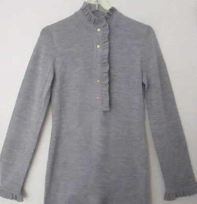 Tory Burch Gray Lightweight Wool w/ Ruffle Detail Mock Neck Sweater Size Small - Image 1 of 4