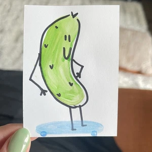 ORIGINAL ACEO ART  100% HAND DRAWN NATURE fruit pickle cucumber face watercolor  - Picture 1 of 1