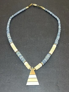 Blue Sponge Coral Heishi Inlay Triangle Necklace VTG - Picture 1 of 6
