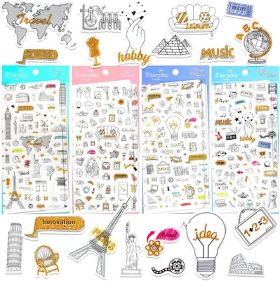 Gold Foil Clear Aesthetic Stickers for Scrapbooking - Transparent Sticker with T - Image 1 of 4