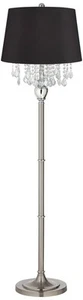 Crystals 60 1/2" Satin Steel Floor Lamp with Black Drum Shade - Picture 1 of 5