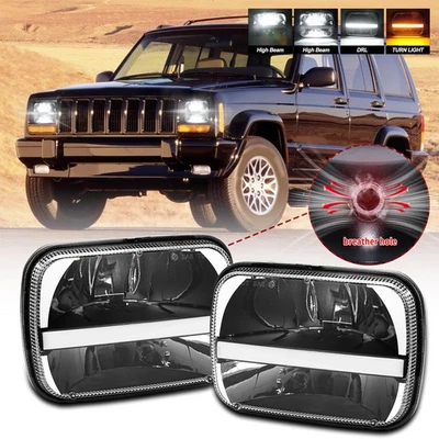2PC 5X7 7x6'' LED Headlights DRL Turn Signal Lamp For Jeep Cherokee XJ 1984-2001 - Image 1 of 4