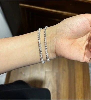 Round Cut VVS1/D Moissanite 3 Prong Tennis Chain Bracelet 925 Sterling Silver - Image 1 of 4