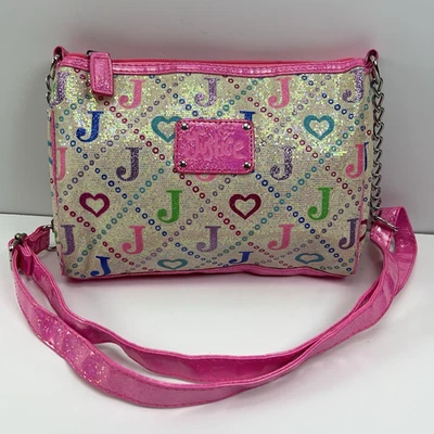 JUSTICE GIRLS Crossbody Bag Small Zip Close Purse Chain Link Strap Sequins Pink - Image 1 of 4