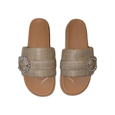 Sandalias Saks Fifth Avenue Sophie Slide con acento de hebilla de cristal - Usadas suavemente  Foto 1 de 4