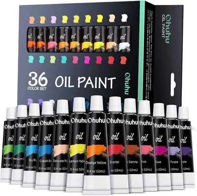 Ohuhu Set di colori ad olio 36 colori 12 ml/tubi a base di olio su tela non - Immagine 1 di 4