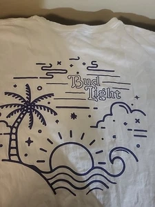 Hanes Mens Large T-shirt "Bud LIght" White with Blue Letters Short Sleeve - Picture 1 of 3