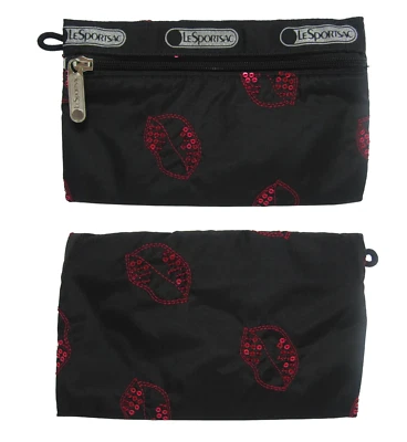 Bolsa de cosméticos de viaje LeSportSac Hot Kiss negra roja lentejuelas labios cremallera delgada Foto 1 de 4