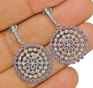 1CT Amethyst & White Topaz 925 Solid Sterling Silver Earrings Jewelry YB1-1