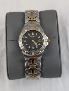 Vtg Seiko Watch Women Silver Tone Blue Dial Date 7N82-6E60 New Battery - Picture 1 of 8