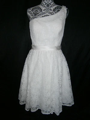 Short Dress 8 Ivory Lace One Shoulder Sash Strappy Wedding Formal NWT $199 - Image 1 of 4