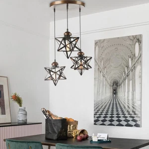 3 Heads Moravian Star Pendant Light Fixtures Metal Glass Shade Ceiling Light US - Picture 1 of 15