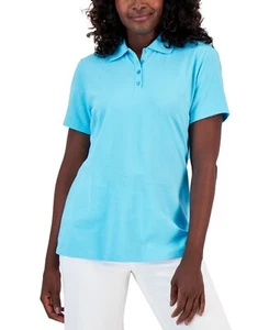 Karen Scott Petite Knit Cotton Polo, Aqua Oasis Sz-PXL - Picture 1 of 3